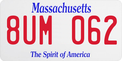 MA license plate 8UM062