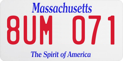 MA license plate 8UM071