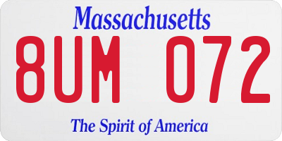MA license plate 8UM072