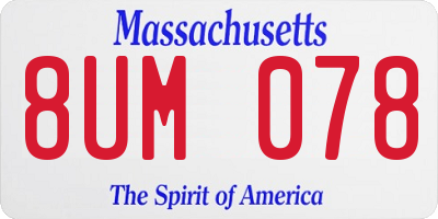 MA license plate 8UM078