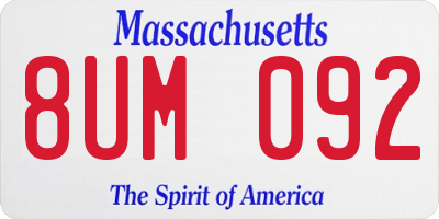 MA license plate 8UM092