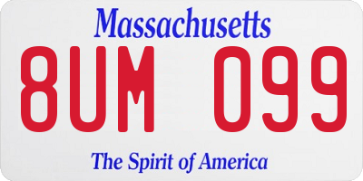 MA license plate 8UM099