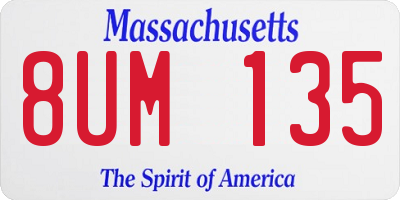 MA license plate 8UM135