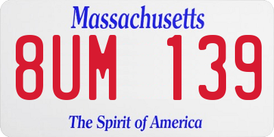 MA license plate 8UM139