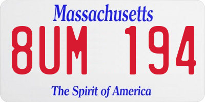 MA license plate 8UM194