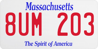 MA license plate 8UM203
