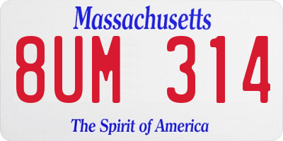 MA license plate 8UM314