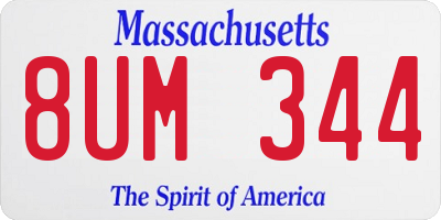 MA license plate 8UM344