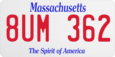 MA license plate 8UM362