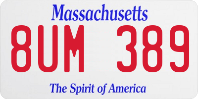 MA license plate 8UM389