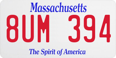 MA license plate 8UM394