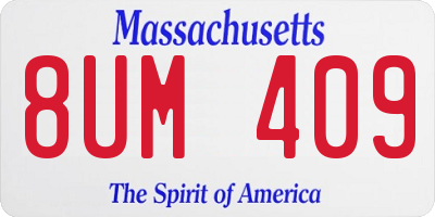 MA license plate 8UM409