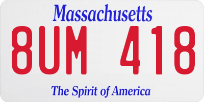 MA license plate 8UM418