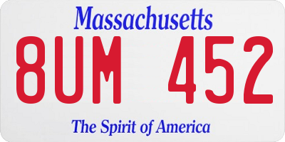 MA license plate 8UM452