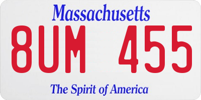 MA license plate 8UM455