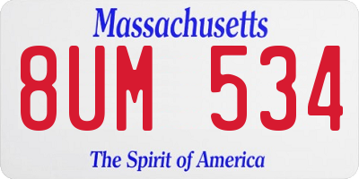 MA license plate 8UM534