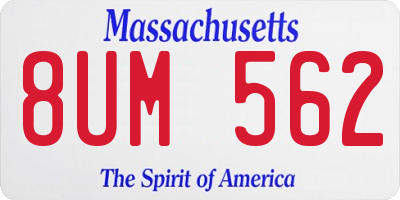 MA license plate 8UM562