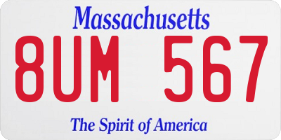 MA license plate 8UM567