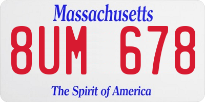 MA license plate 8UM678