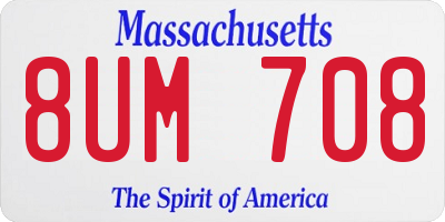 MA license plate 8UM708