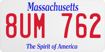 MA license plate 8UM762
