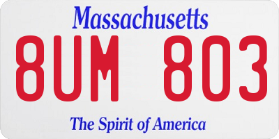 MA license plate 8UM803
