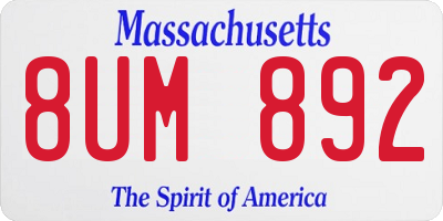 MA license plate 8UM892
