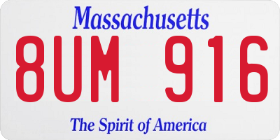 MA license plate 8UM916