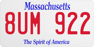 MA license plate 8UM922