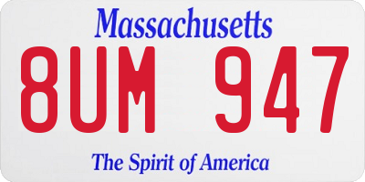 MA license plate 8UM947