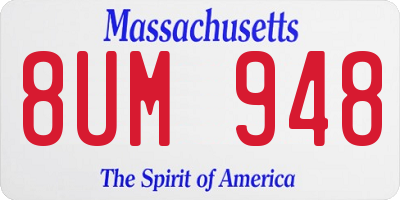 MA license plate 8UM948