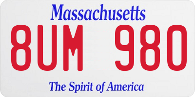 MA license plate 8UM980