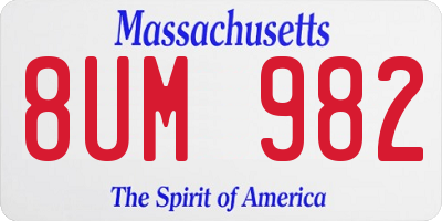 MA license plate 8UM982