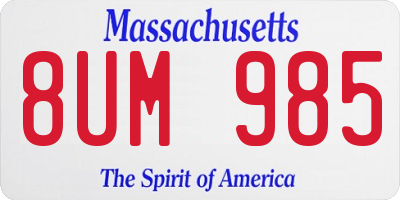 MA license plate 8UM985