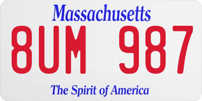 MA license plate 8UM987