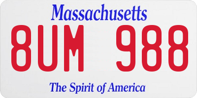 MA license plate 8UM988