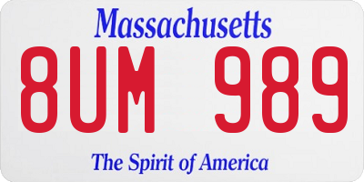 MA license plate 8UM989