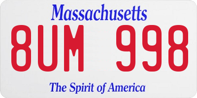 MA license plate 8UM998