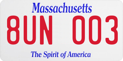 MA license plate 8UN003