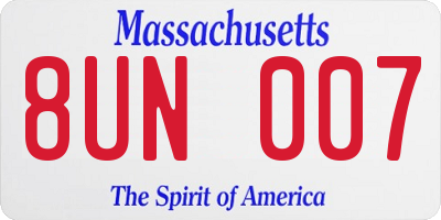 MA license plate 8UN007