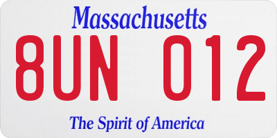 MA license plate 8UN012