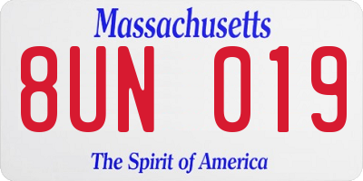 MA license plate 8UN019