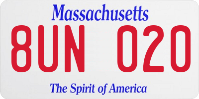 MA license plate 8UN020