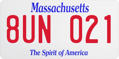 MA license plate 8UN021