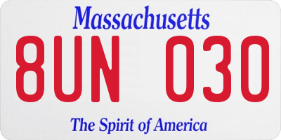 MA license plate 8UN030