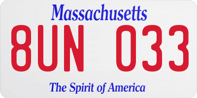 MA license plate 8UN033