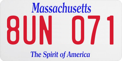 MA license plate 8UN071