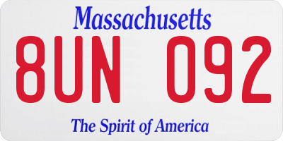MA license plate 8UN092