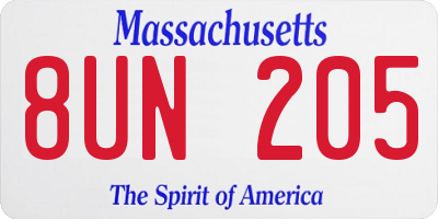 MA license plate 8UN205