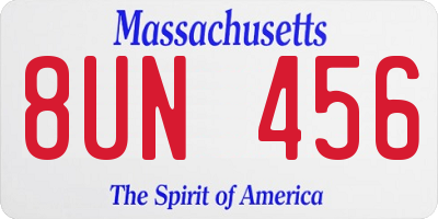 MA license plate 8UN456